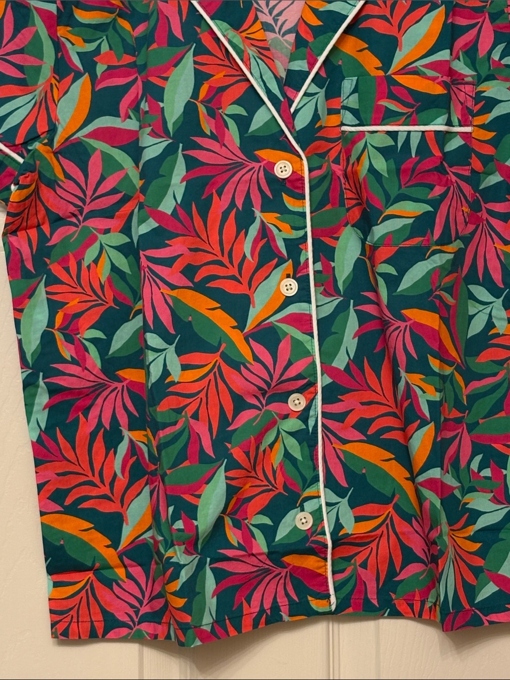 NWT! J. Crew Tropical Leaf Print Short Pajama Set in Green, Pink & Orange - Picture 5 of 9